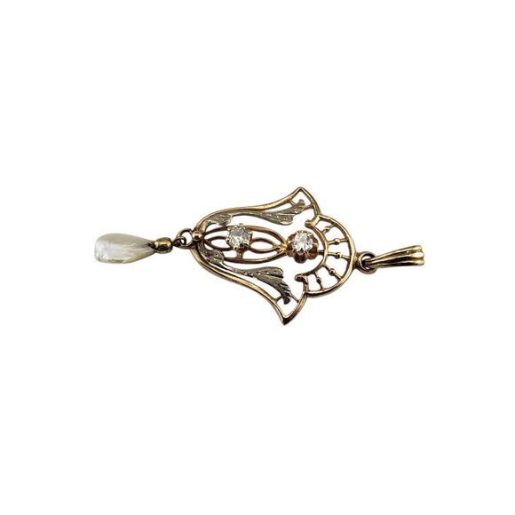 14K Yellow & White Gold Seed Pearl and Diamond Pendant #19432 - Picture 2 of 8